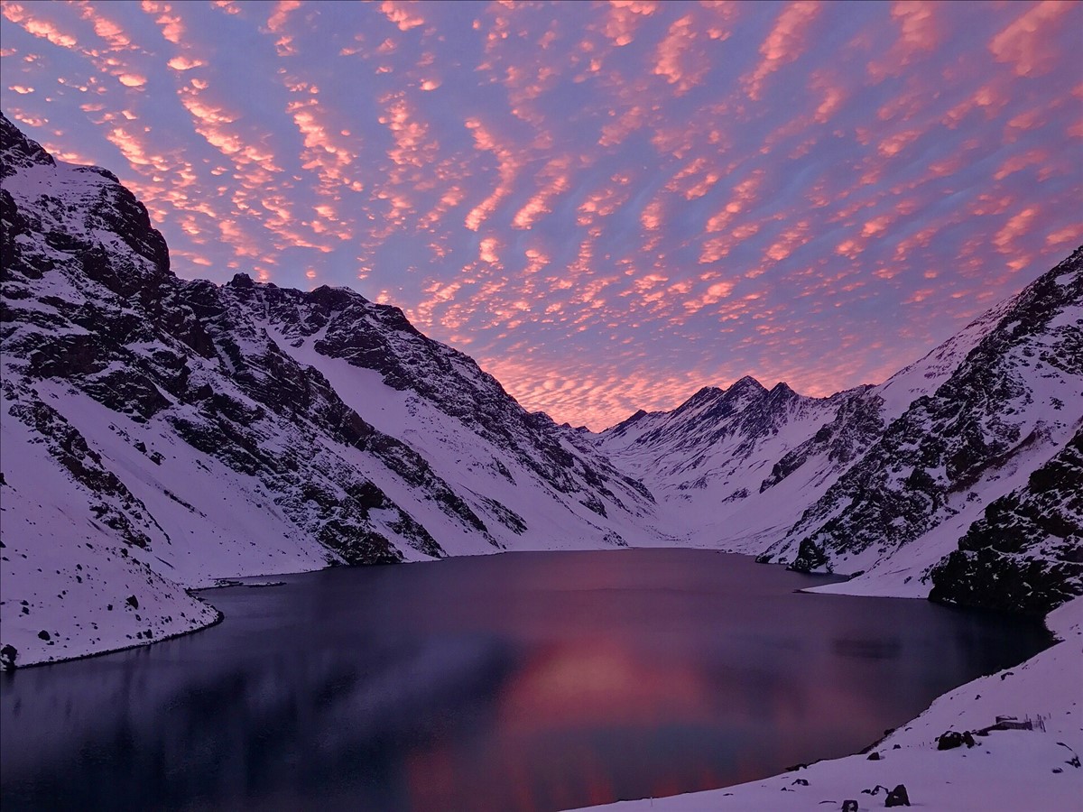 Atardecer real en Laguna del Inca, Portillo
